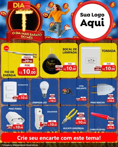 Modelo de Rede Social para Feed Instagram com o tema Dia T - O Dia Mais Barato Do Mês para Materiais Elétricos