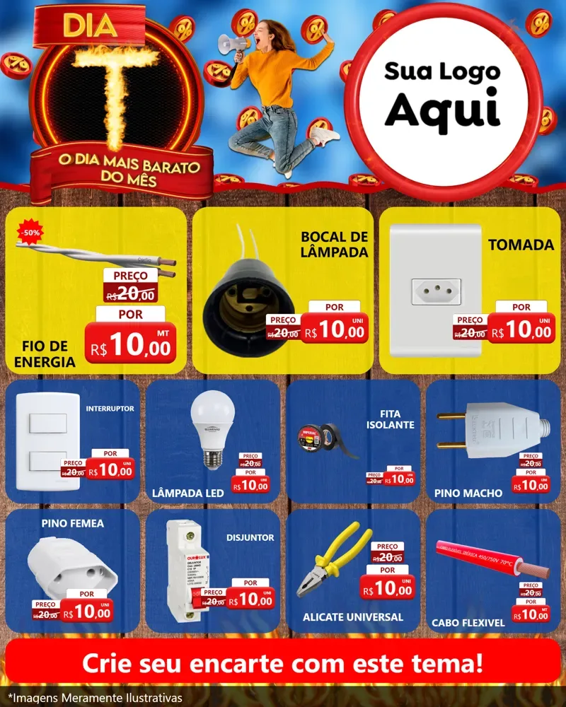 Modelo de Rede Social para Feed Instagram com o tema Dia T - O Dia Mais Barato Do Mês para Materiais Elétricos