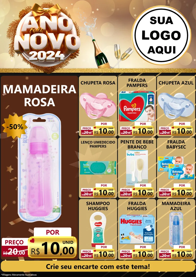 Modelo de Encarte para Encarte A4 Vertical com o tema Feliz Ano Novo 2027 para Bebês