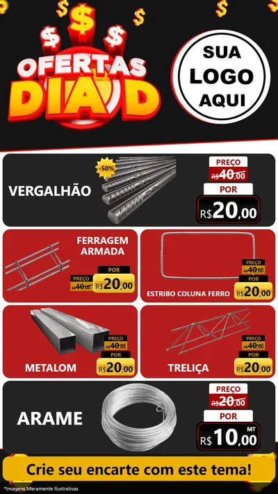 Modelo de TV para TV Vertical com o tema Ofertas Dia D para Ferragens