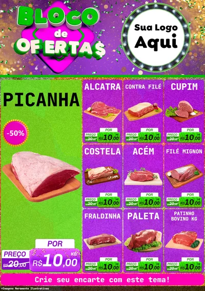 Modelo de Encarte para Encarte A4 Vertical com o tema Bloco de Ofertas para Açougue