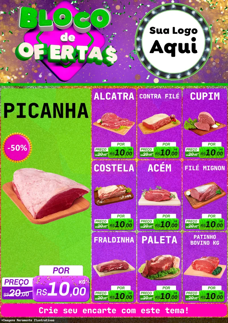 Modelo de Encarte para Encarte A4 Vertical com o tema Bloco de Ofertas para Açougue