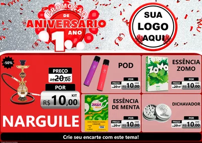 Modelo de Encarte para Encarte A4 Horizontal com o tema Promoção de Aniversário - 1 Ano para Tabacaria