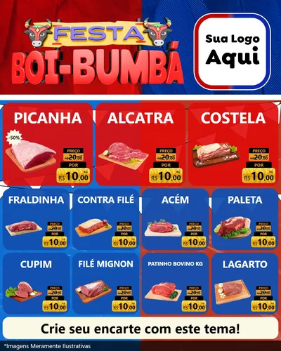 Modelo de Rede Social para Feed Instagram com o tema Festa Boi Bumbá para Açougue
