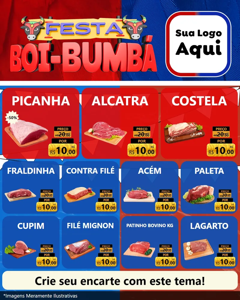 Modelo de Rede Social para Feed Instagram com o tema Festa Boi Bumbá para Açougue
