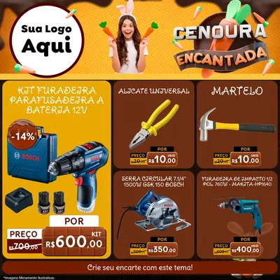 Modelo de Rede Social para Feed Facebook com o tema Cenoura Encantada - Páscoa para Maquinas e Ferramentas