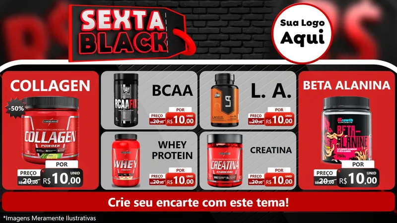 Modelo de TV para TV Horizontal com o tema Sexta Black para Suplementos alimentares