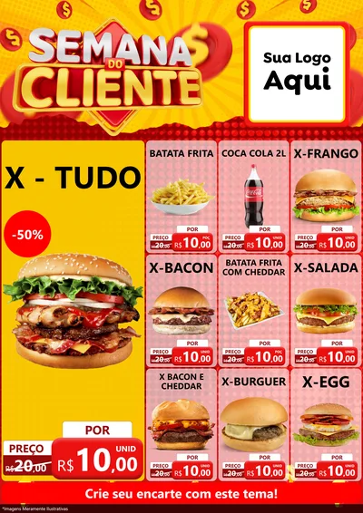 Modelo de Encarte para Encarte A4 Vertical com o tema Semana do Cliente para Hamburgueria