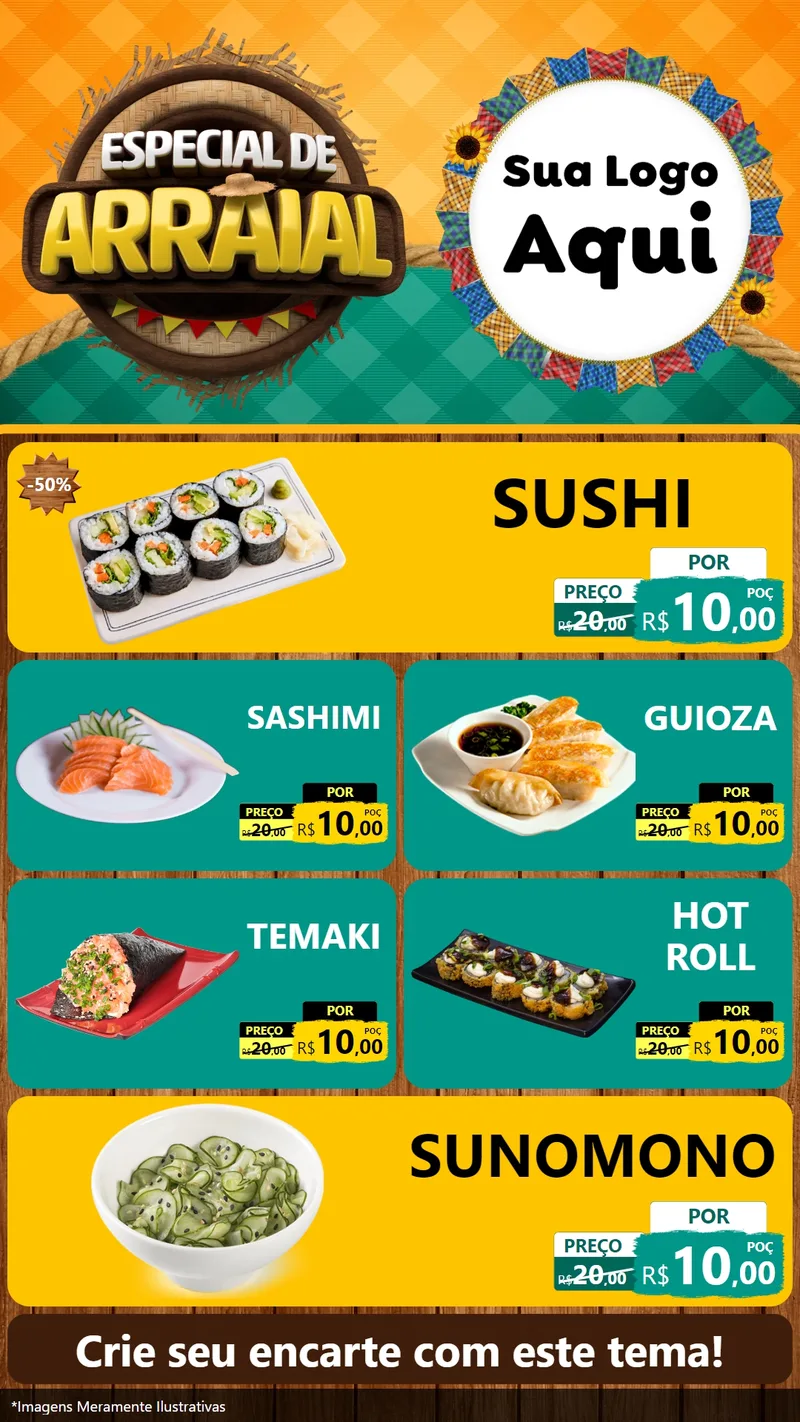 Modelo de TV para TV Vertical com o tema Especial De Arraial para Comida japonesa