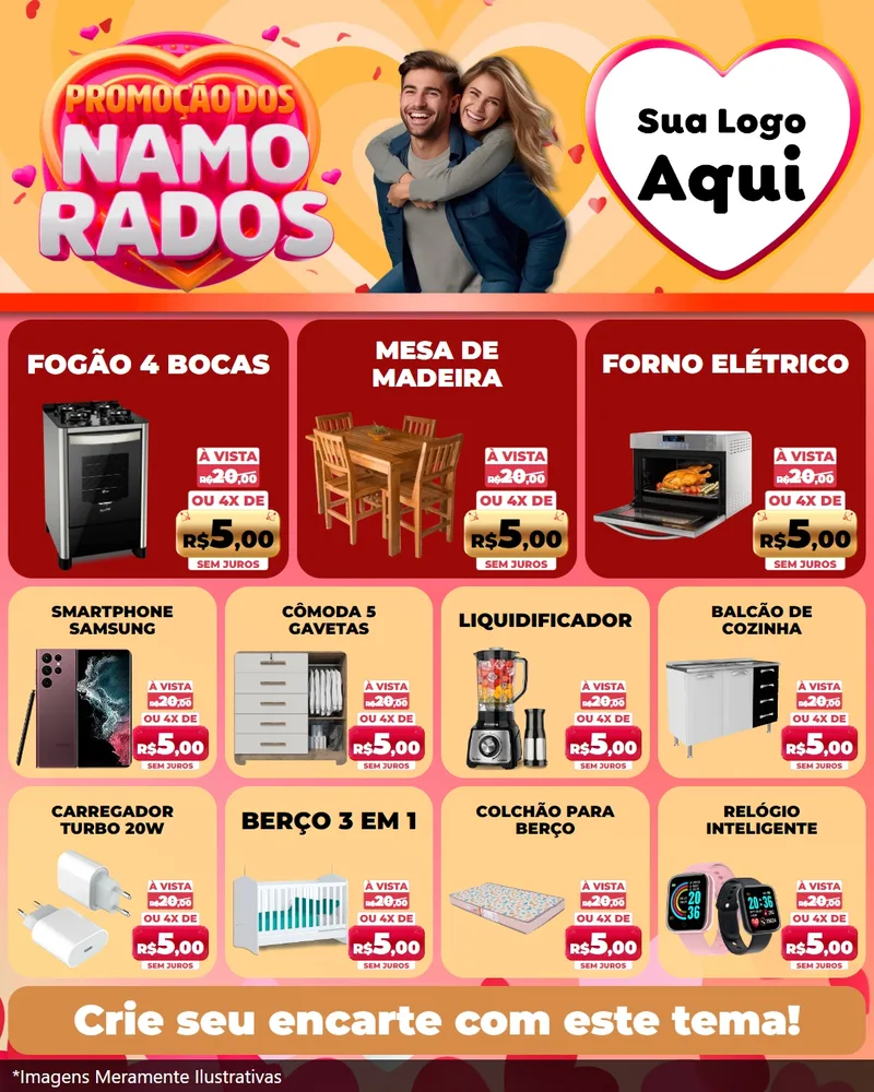 Modelo de Rede Social para Feed Instagram com o tema Promoção dos Namorados para Móveis e Eletro