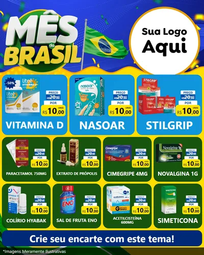Modelo de Rede Social para Feed Instagram com o tema Mês do Brasil para Farmácia