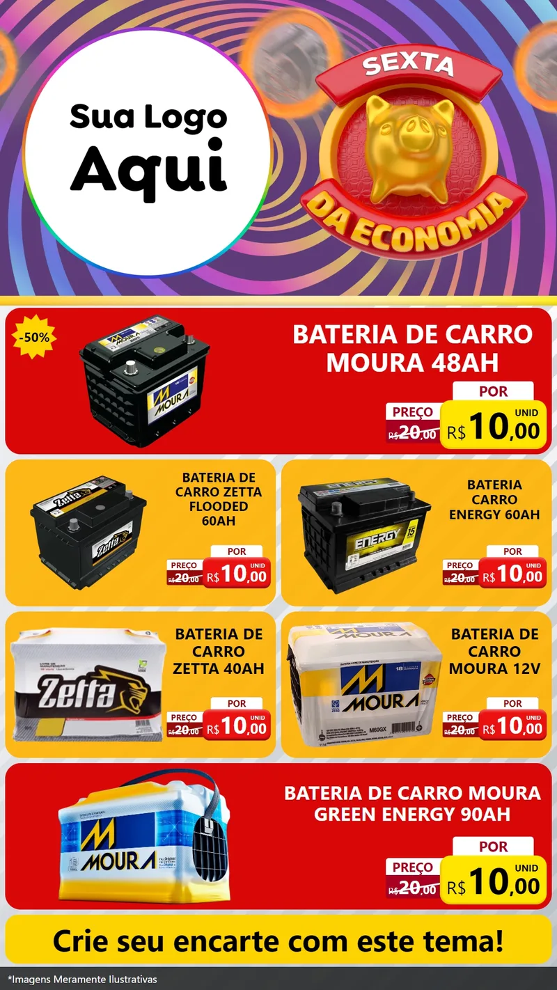 Modelo de TV para TV Vertical com o tema Sexta da Economia para Baterias Elétricas