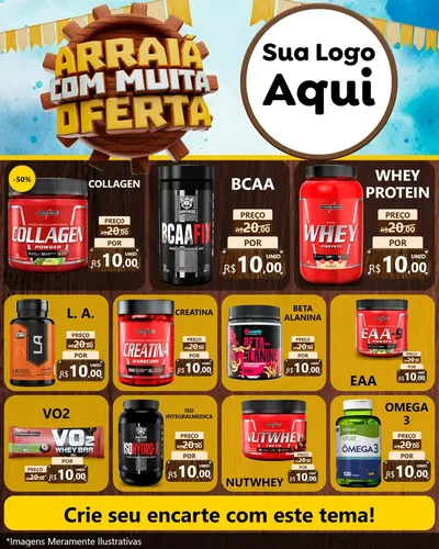 Modelo de Rede Social para Feed Instagram com o tema Ofertas de São João - Junina para Suplementos alimentares