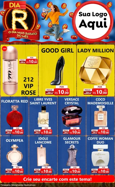 Modelo de Encarte para Encarte Grande com o tema Dia R - O Dia Mais Barato Do Mês para Perfumes