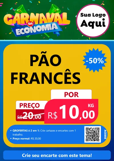 Modelo de Cartaz para Cartaz A4 Vertical com o tema Carnaval da Economia para Padaria