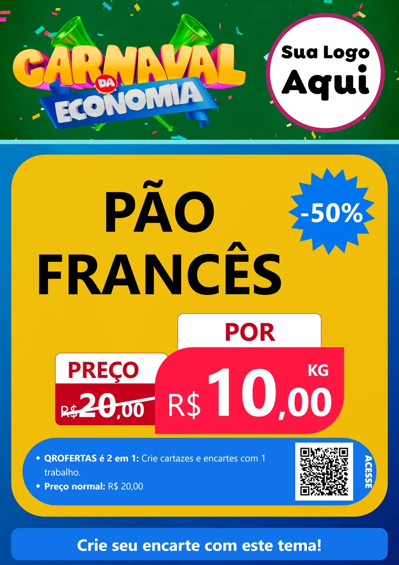 Modelo de Cartaz para Cartaz A4 Vertical com o tema Carnaval da Economia para Padaria