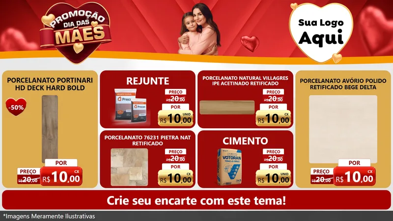 Modelo de TV para TV Horizontal com o tema Promoção Dia das Mães para Pisos e revestimentos
