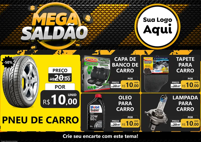 Modelo de Encarte para Encarte A4 Horizontal com o tema Mega Saldão para Auto peças