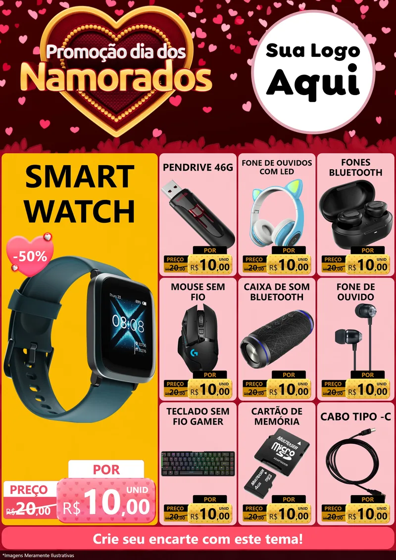 Modelo de Encarte para Encarte A4 Vertical com o tema Promoção Dia Dos Namorados para Informática