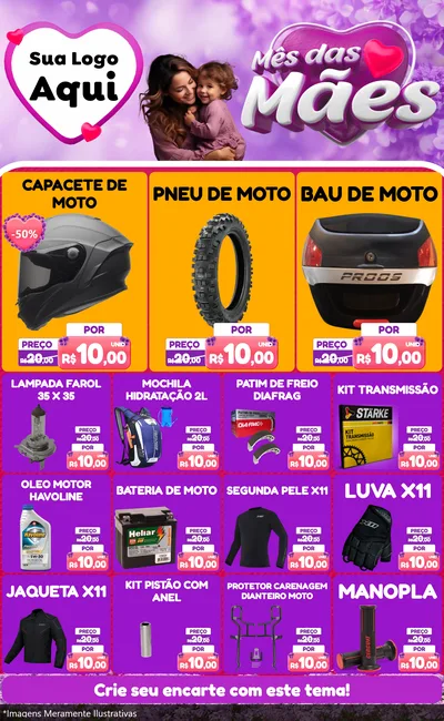 Modelo de Encarte para Encarte Grande com o tema Mês das Mães para Moto peças