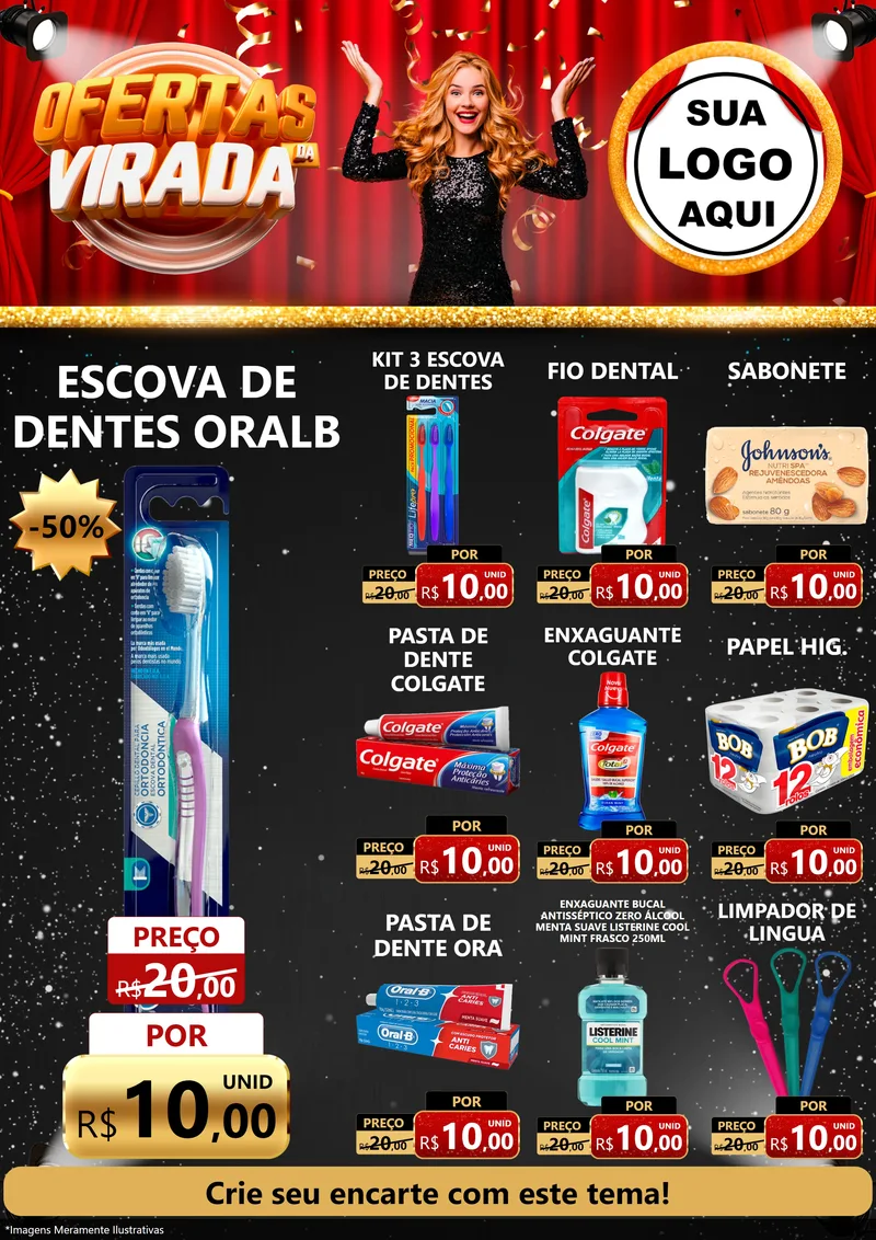 Modelo de Encarte para Encarte A4 Vertical com o tema Ofertas da Virada para Higiene Pessoal
