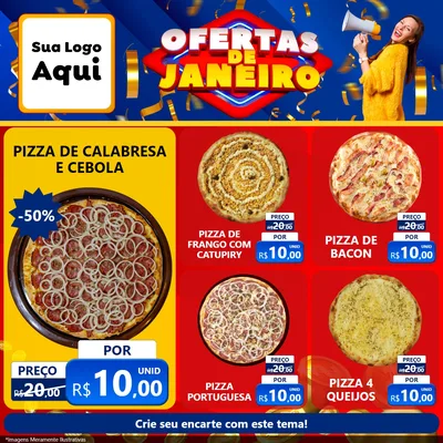 Modelo de Rede Social para Feed Facebook com o tema Ofertas de Janeiro para Pizzaria