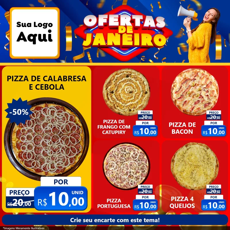 Modelo de Rede Social para Feed Facebook com o tema Ofertas de Janeiro para Pizzaria