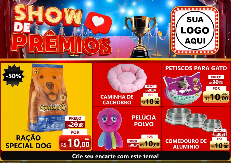 Modelo de Encarte para Encarte A4 Horizontal com o tema Show de Prêmios para Pet Shop