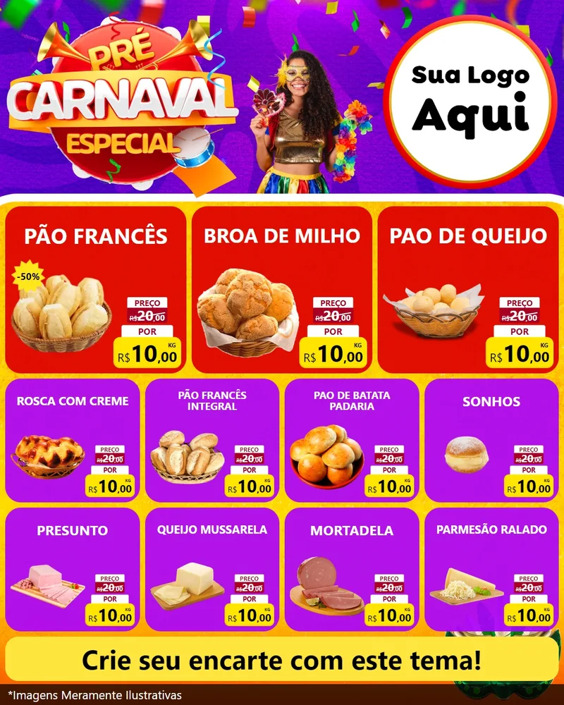 Modelo de Rede Social para Feed Instagram com o tema Pré-Carnaval Especial para Padaria