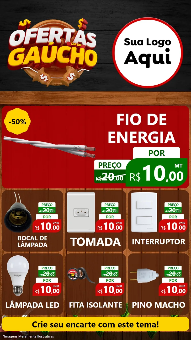Modelo de Rede Social para Stories com o tema Ofertas Dia do Gaúcho para Materiais Elétricos