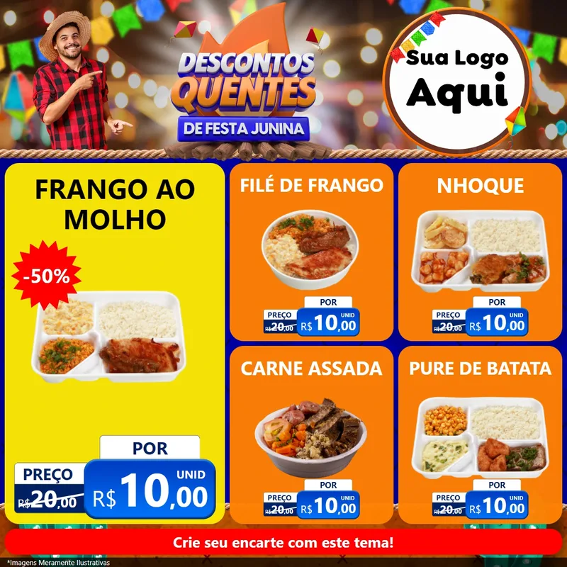 Modelo de Rede Social para Feed Facebook com o tema Descontos Quentes de Festa Junina para Restaurante