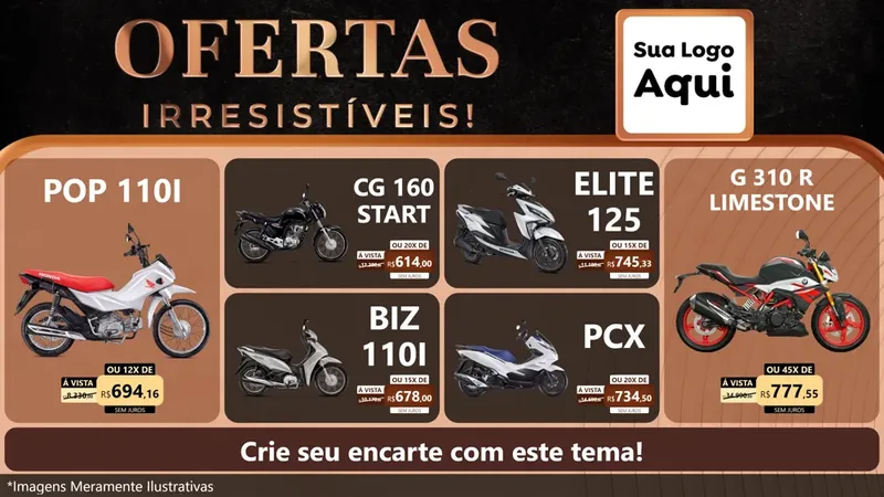 Modelo de TV para TV Horizontal com o tema Ofertas Irresistíveis! para Concessionaria de Motos