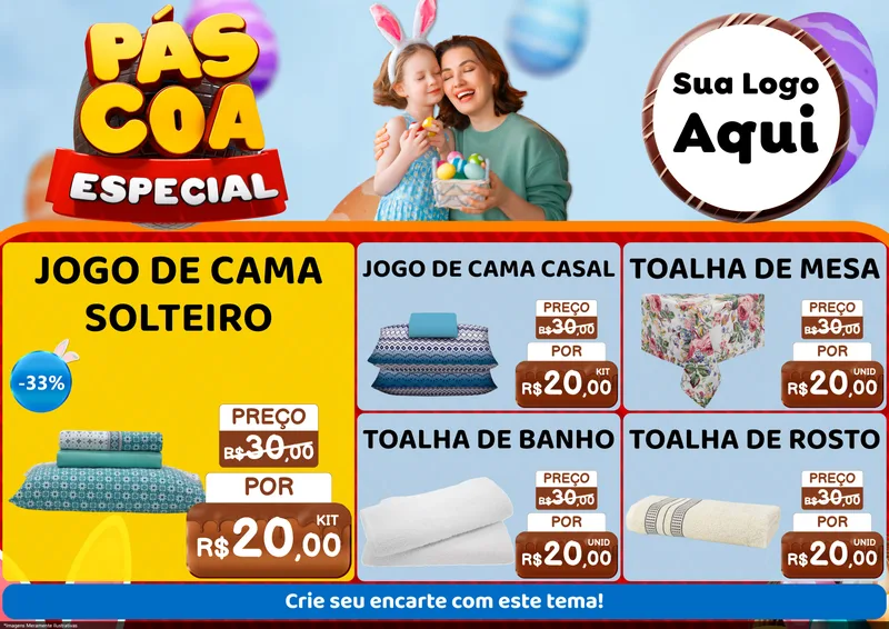 Modelo de Encarte para Encarte A4 Horizontal com o tema Páscoa Especial para Cama, Mesa e Banho