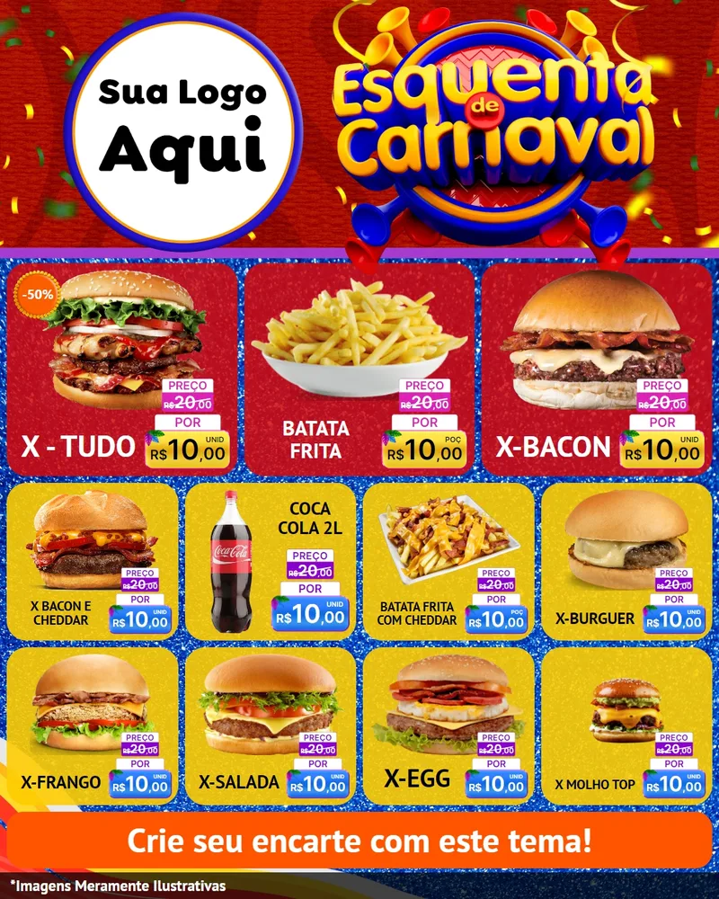 Modelo de Rede Social para Feed Instagram com o tema Esquenta de Carnaval para Hamburgueria