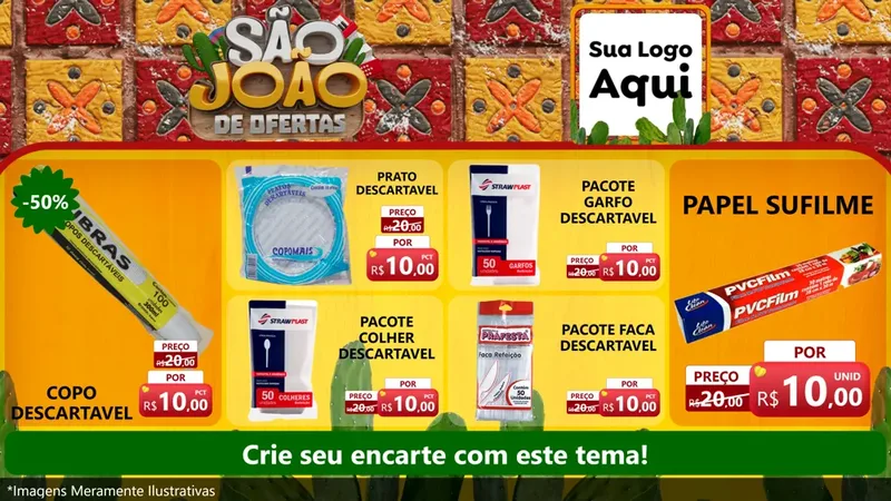 Modelo de TV para TV Horizontal com o tema São João de Muitas Ofertas - Junina para Embalagens