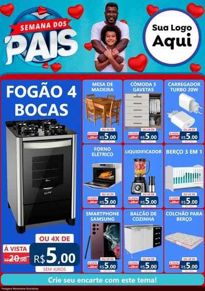 Modelo de Encarte para Encarte A4 Vertical com o tema Semana Dos Pais para Móveis e Eletro