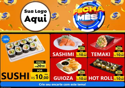 Modelo de Encarte para Encarte A4 Horizontal com o tema Fecha Mês para Comida japonesa
