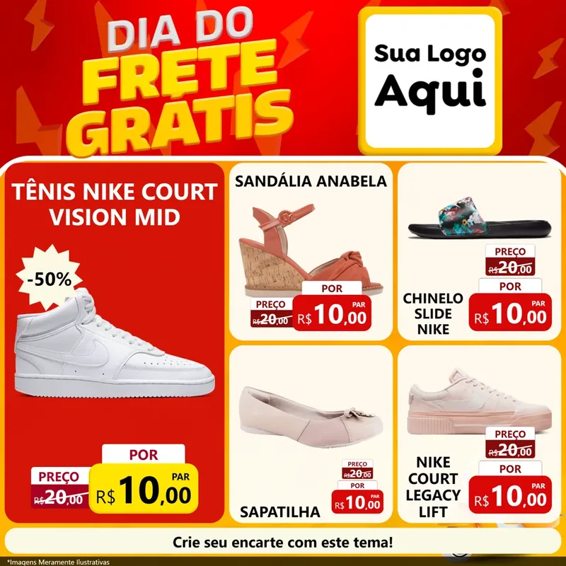 Modelo de Rede Social para Feed Facebook com o tema Dia do Frete Grátis para Calçados