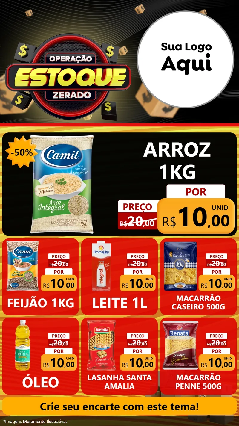 Modelo de Rede Social para Stories com o tema Operação Estoque Zerado para Supermercado