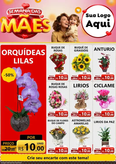 Modelo de Encarte para Encarte A4 Vertical com o tema Semana das Mães para Floricultura e jardim