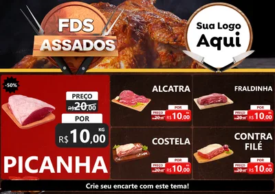 Modelo de Encarte para Encarte A4 Horizontal com o tema Fim de Semana dos Assados para Açougue