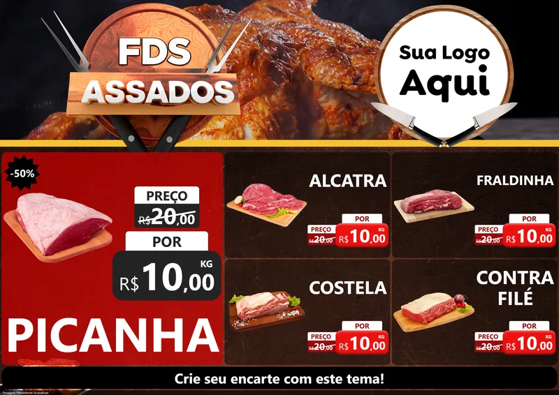 Modelo de Encarte para Encarte A4 Horizontal com o tema Fim de Semana dos Assados para Açougue