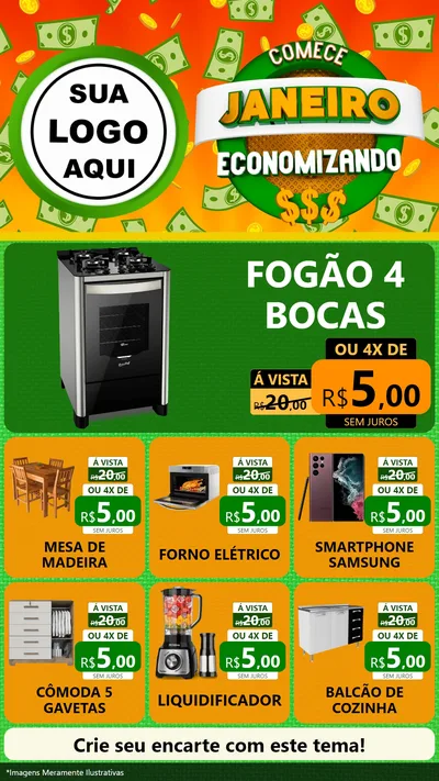 Modelo de Rede Social para Stories com o tema Comece Janeiro Economizando para Móveis e Eletro