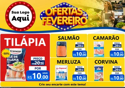 Modelo de Encarte para Encarte A4 Horizontal com o tema Ofertas de Fevereiro para Peixaria