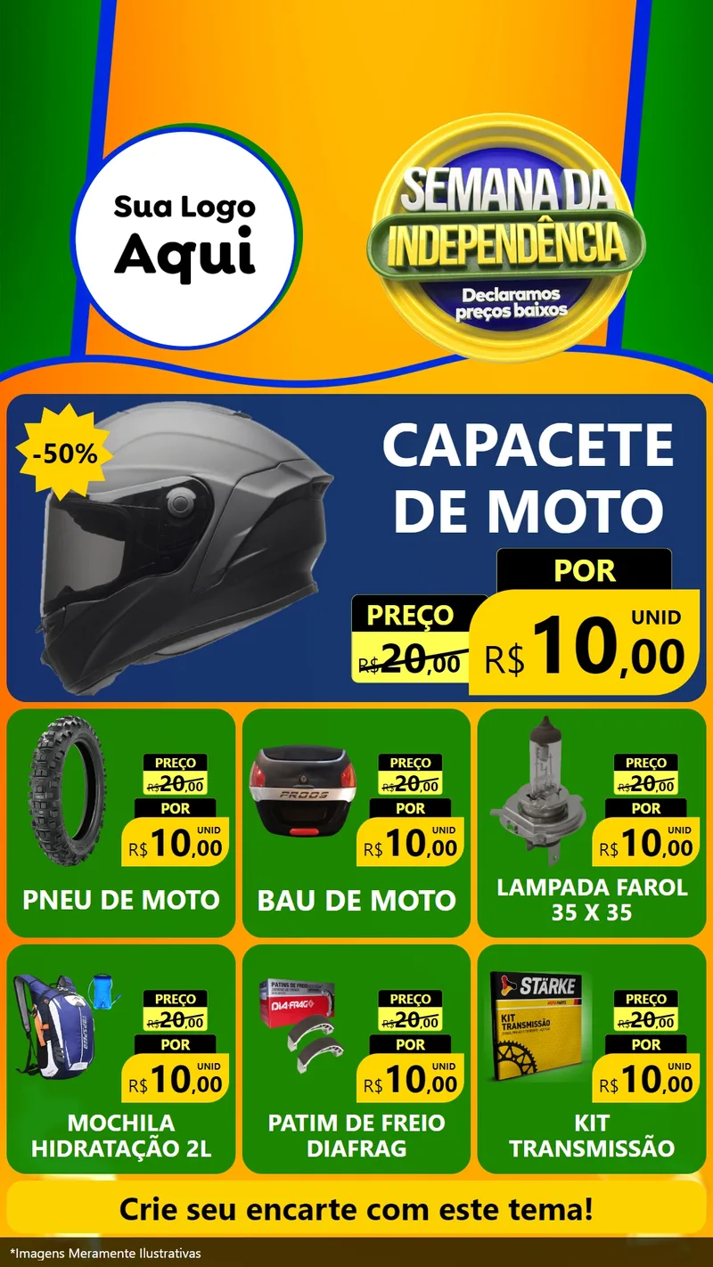 Modelo de Rede Social para Stories com o tema Semana da Independência Declaramos Preços Baixos para Moto peças