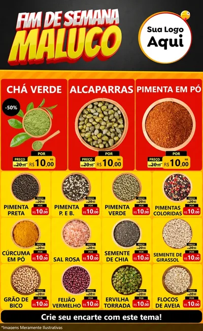 Modelo de Encarte para Encarte Grande com o tema Final de Semana Maluco para Produtos Naturais