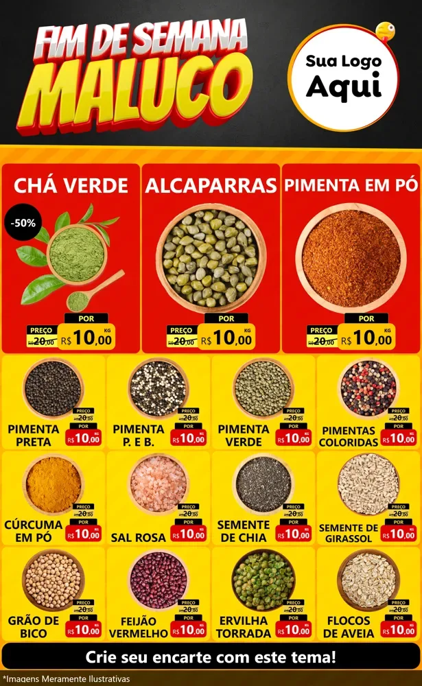 Modelo de Encarte para Encarte Grande com o tema Final de Semana Maluco para Produtos Naturais