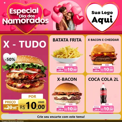 Modelo de Rede Social para Feed Facebook com o tema Especial Dia dos Namorados para Hamburgueria