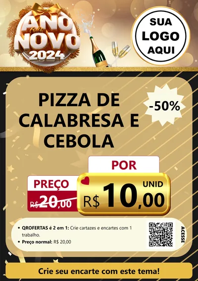 Modelo de Cartaz para Cartaz A4 Vertical com o tema Feliz Ano Novo 2027 para Pizzaria