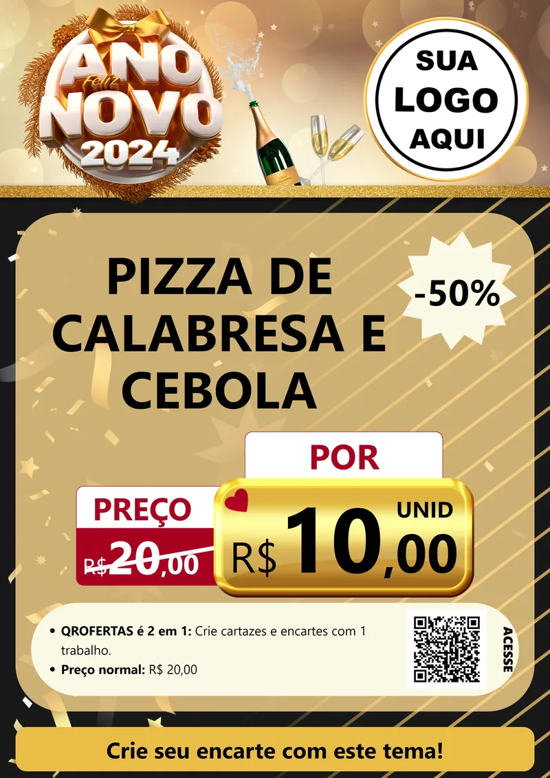 Modelo de Cartaz para Cartaz A4 Vertical com o tema Feliz Ano Novo 2027 para Pizzaria